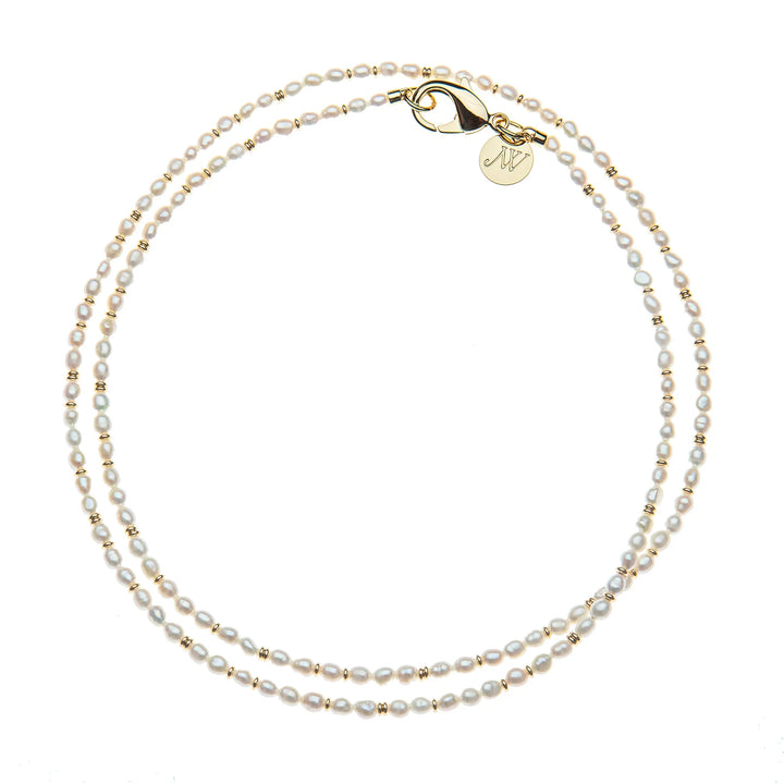 Double Wrap Rice Pearl Necklace | Gold & White Mix
