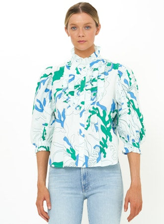Ruffle Front Button Blouse | Orchid Green