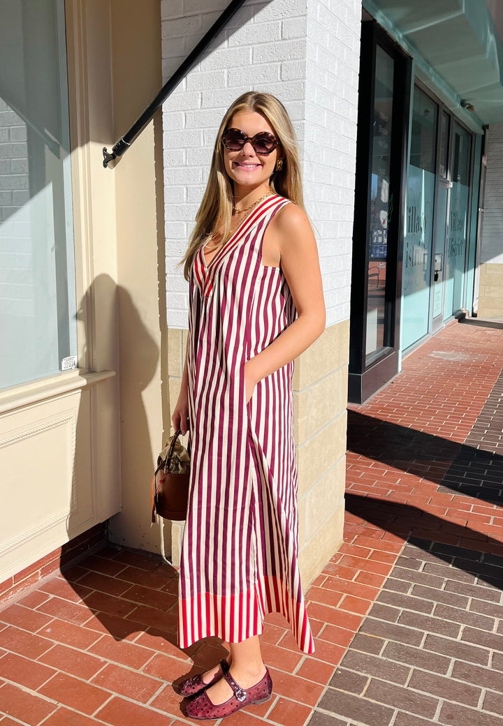 Mar Poplin Dress | Bordeaux Stripe