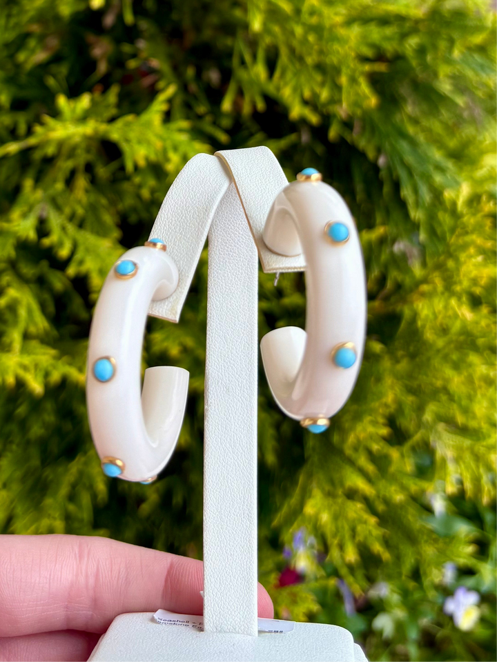White Resin Hoops w/ Turquoise Stones