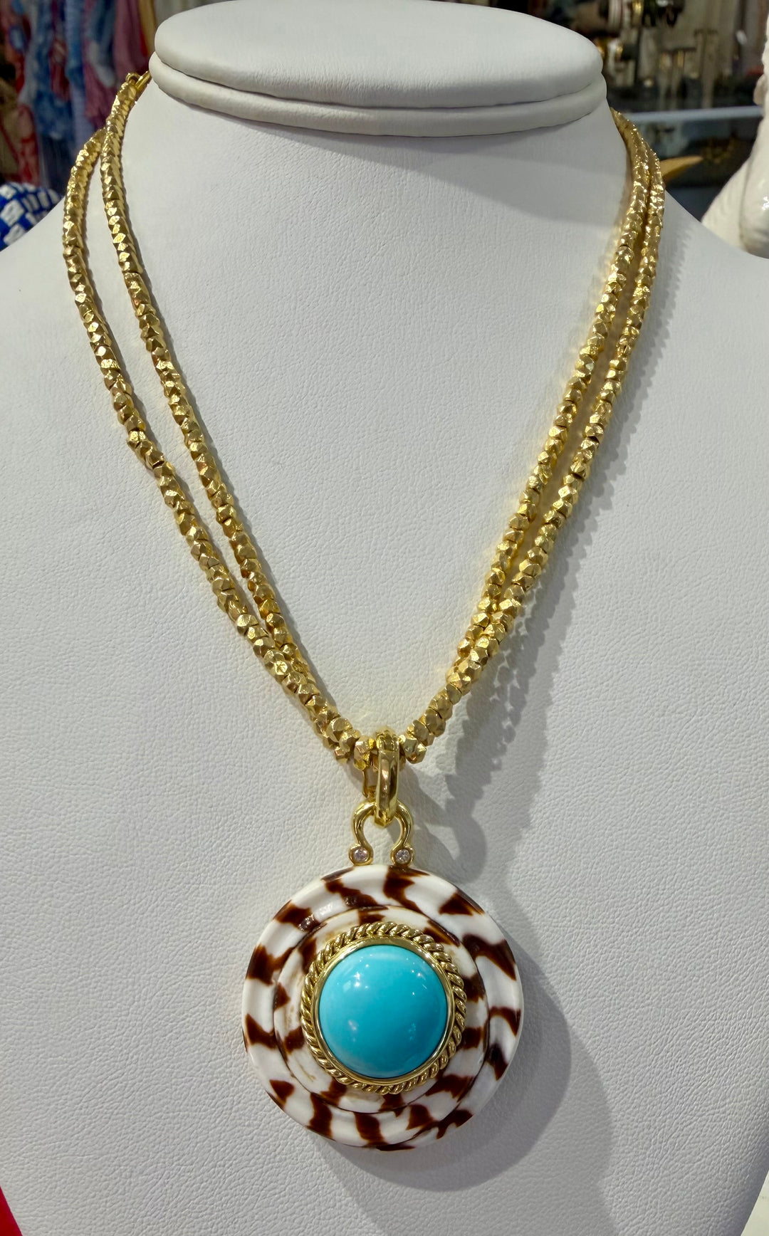 14kt Cone Shell Pendant with Turquoise & .05ct Diamond P17724DT (Pendnat Sold Separately)