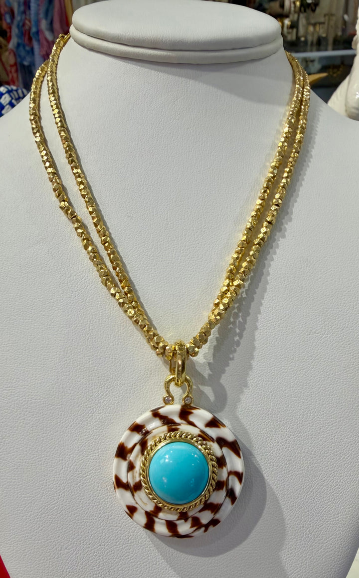 14kt Cone Shell Pendant with Turquoise & .05ct Diamond P17724DT (Pendnat Sold Separately)