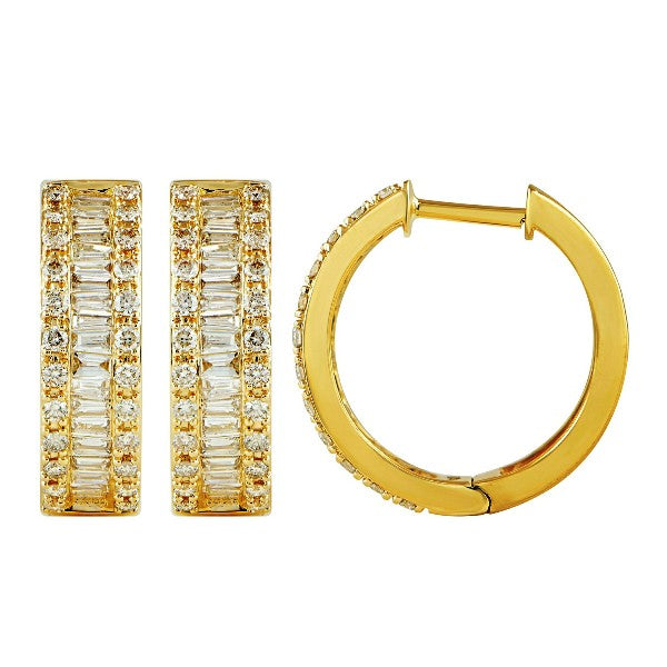 14kt Yellow Gold Diamond Baguette Hoops E5827
