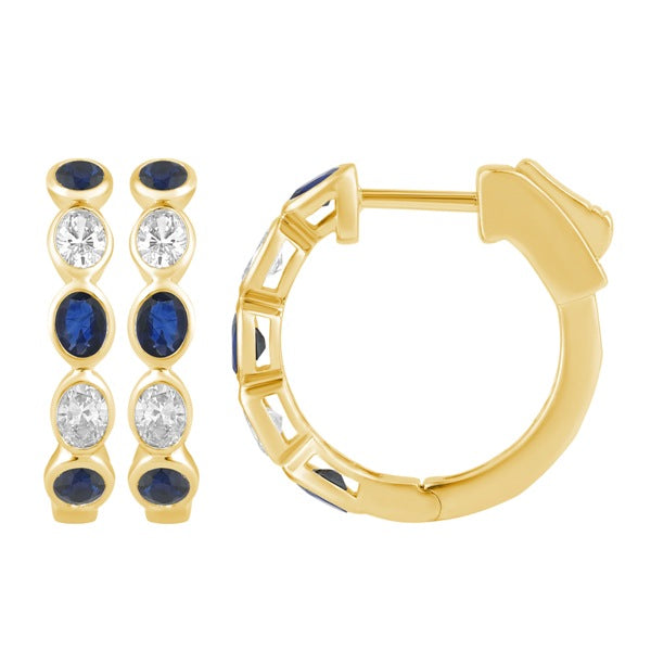 14kt .6ct Diamond & 1.28ct Sapphire Hoops E618YDS