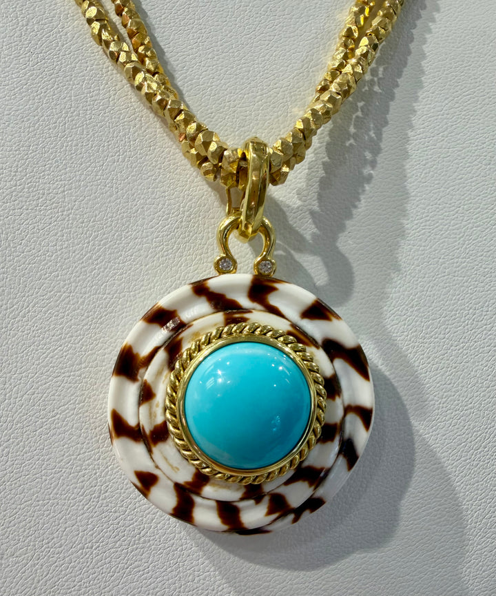 14kt Cone Shell Pendant with Turquoise & .05ct Diamond P17724DT (Pendnat Sold Separately)