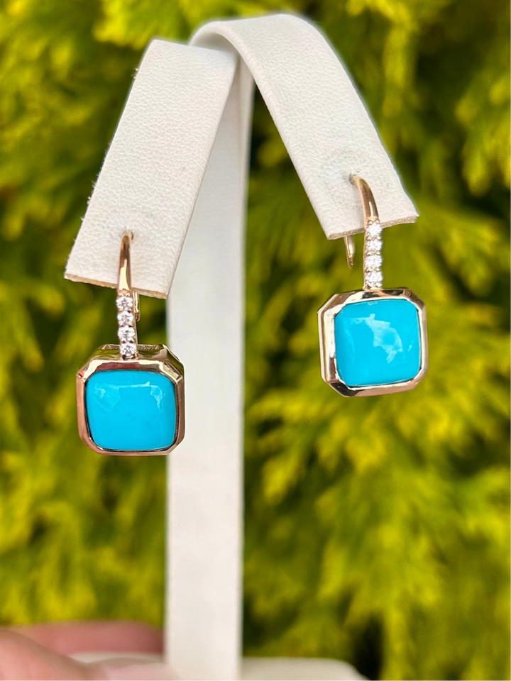 EZ7853 14kt Gold Turquoise Earring with .14cts Diamonds