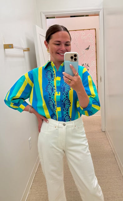 The Mollie Shirt | Aquatic Stripe Embroidery