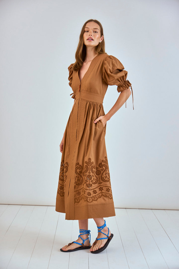 Kirin Dress | Mocha Embroidered Eyelet