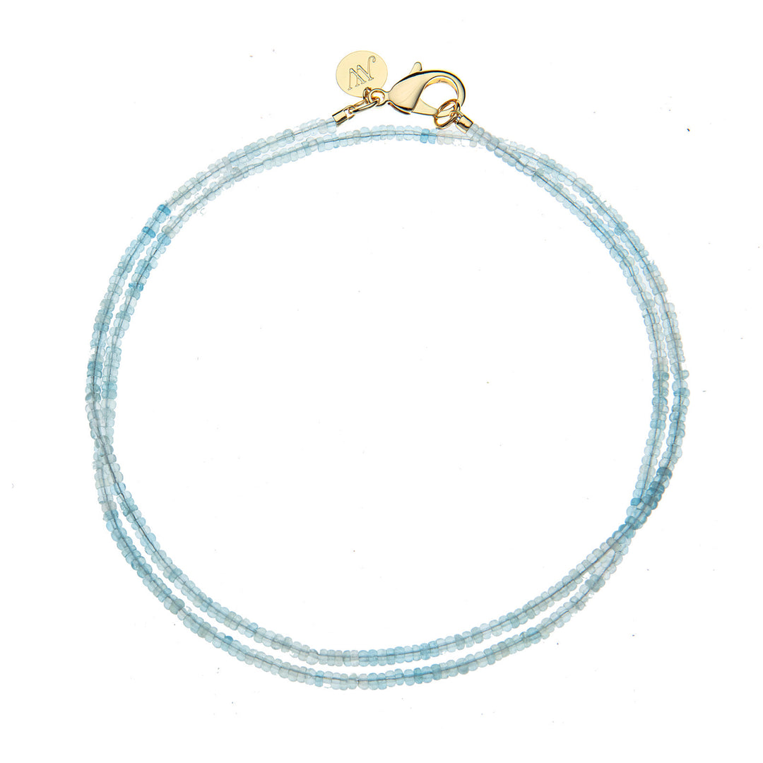 Double Wrap Diamond Cut Beaded Necklace | Aquamarine