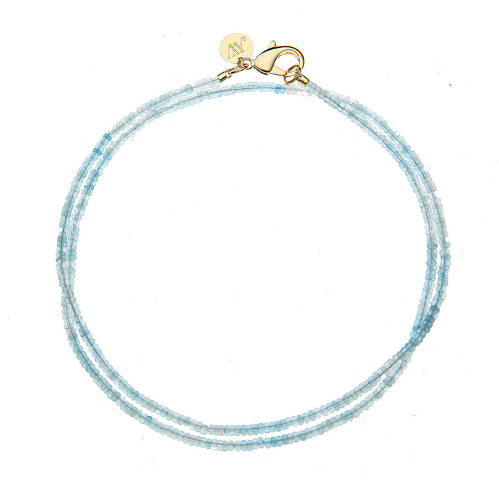Double Wrap Diamond Cut Beaded Necklace | Aquamarine
