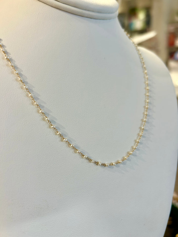 14Kt Gold and Pearl Station Necklace NZ4016P