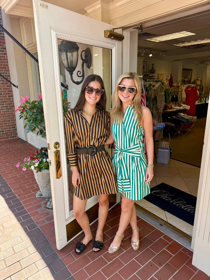 Inna Sleeveless Mini Dress | Teal & Cream Stripe