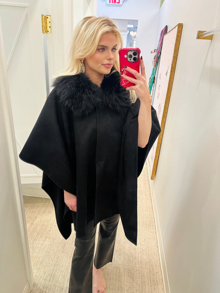 Cashmere Cape with Detachable Fur Collar | +Colors