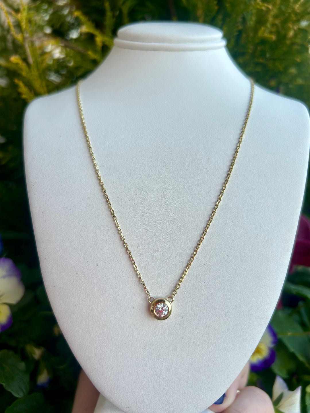 14kt .30cts Diamond Round Solitaire Bezel Necklace