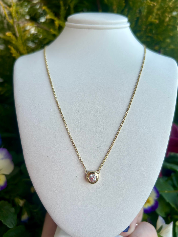 14kt .30cts Diamond Round Solitaire Bezel Necklace