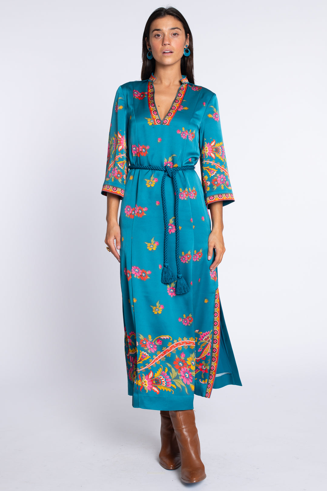 Talia Dress | Teal Scroll
