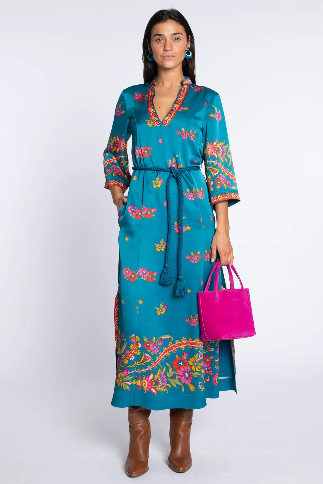 Talia Dress | Teal Scroll
