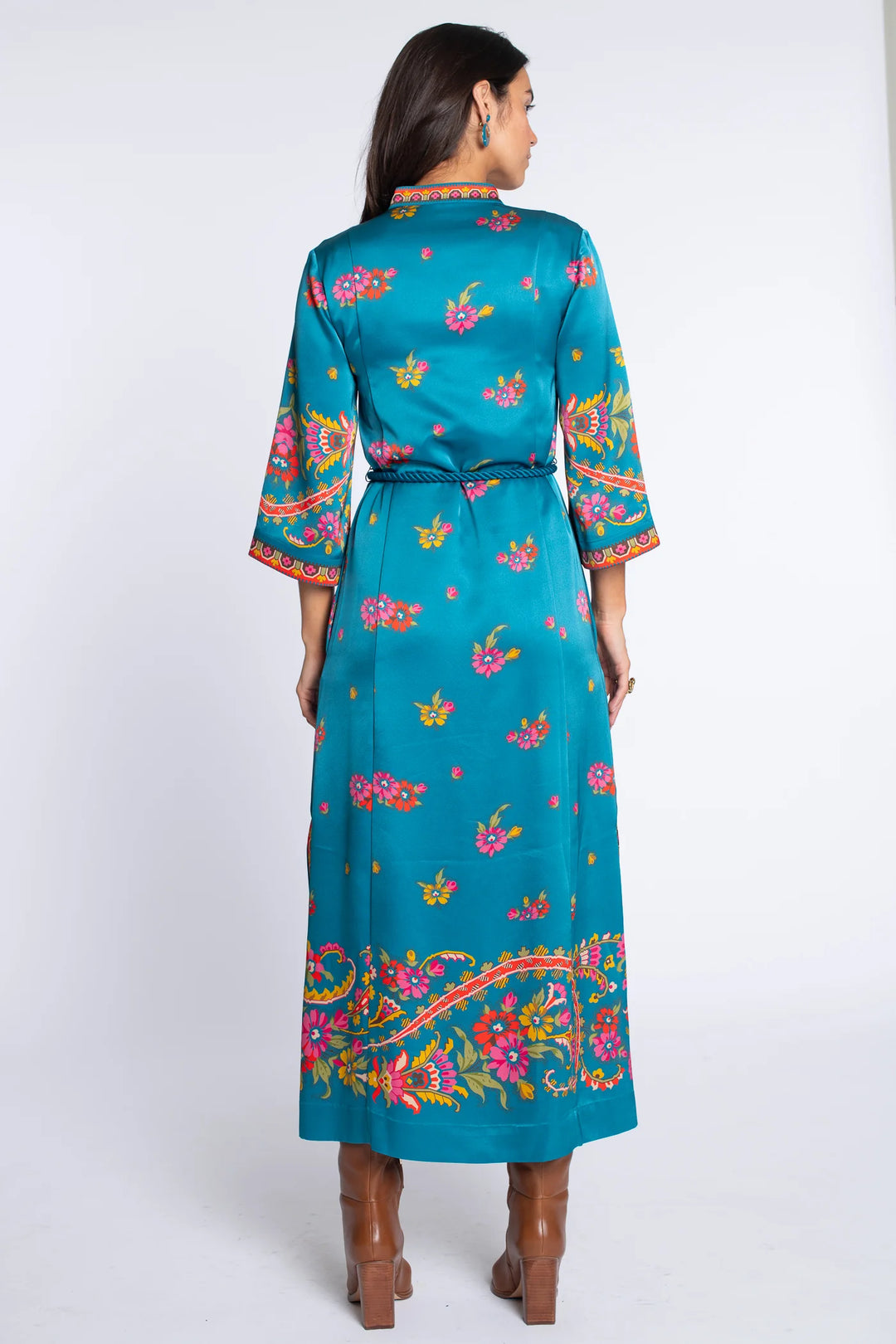 Talia Dress | Teal Scroll
