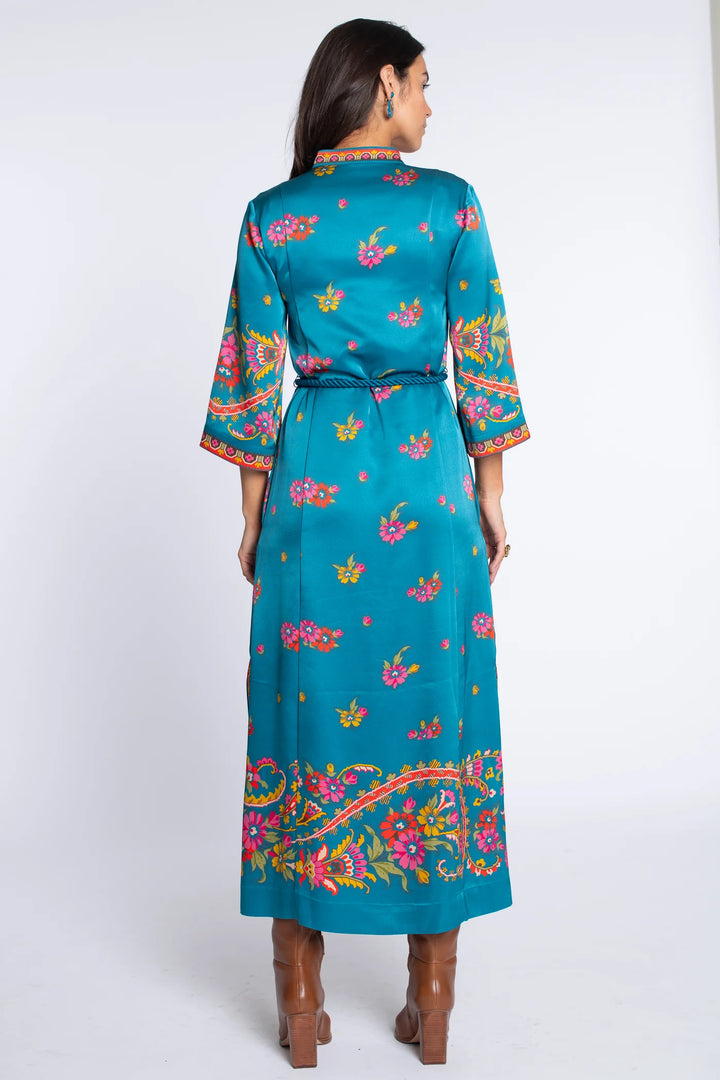 Talia Dress | Teal Scroll