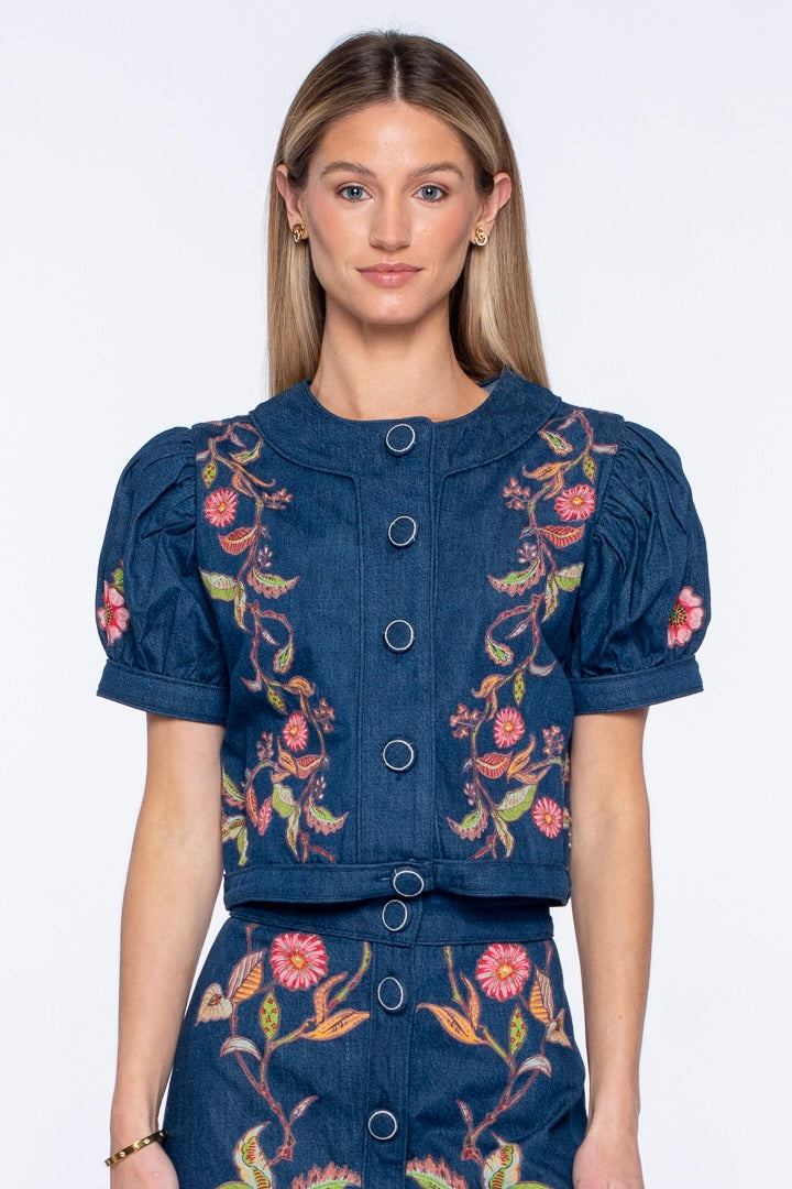 Coco Top | Denim Embroidered