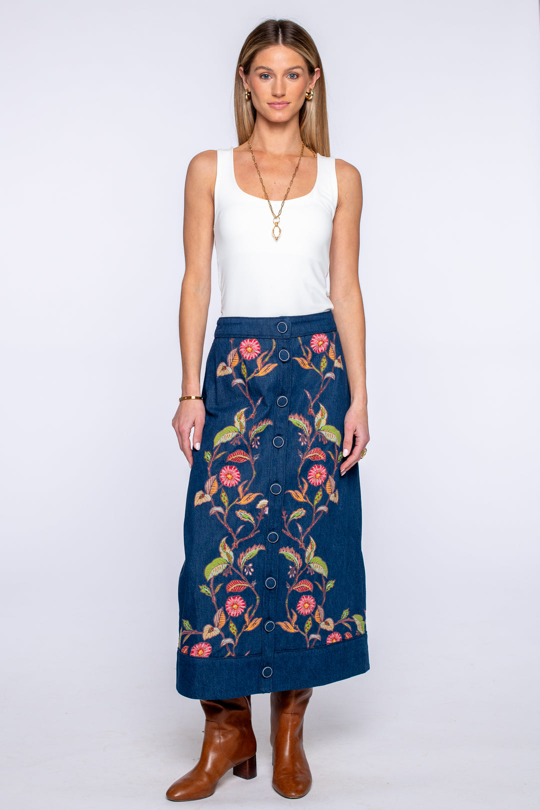 Frannie Skirt | Denim Embroidered