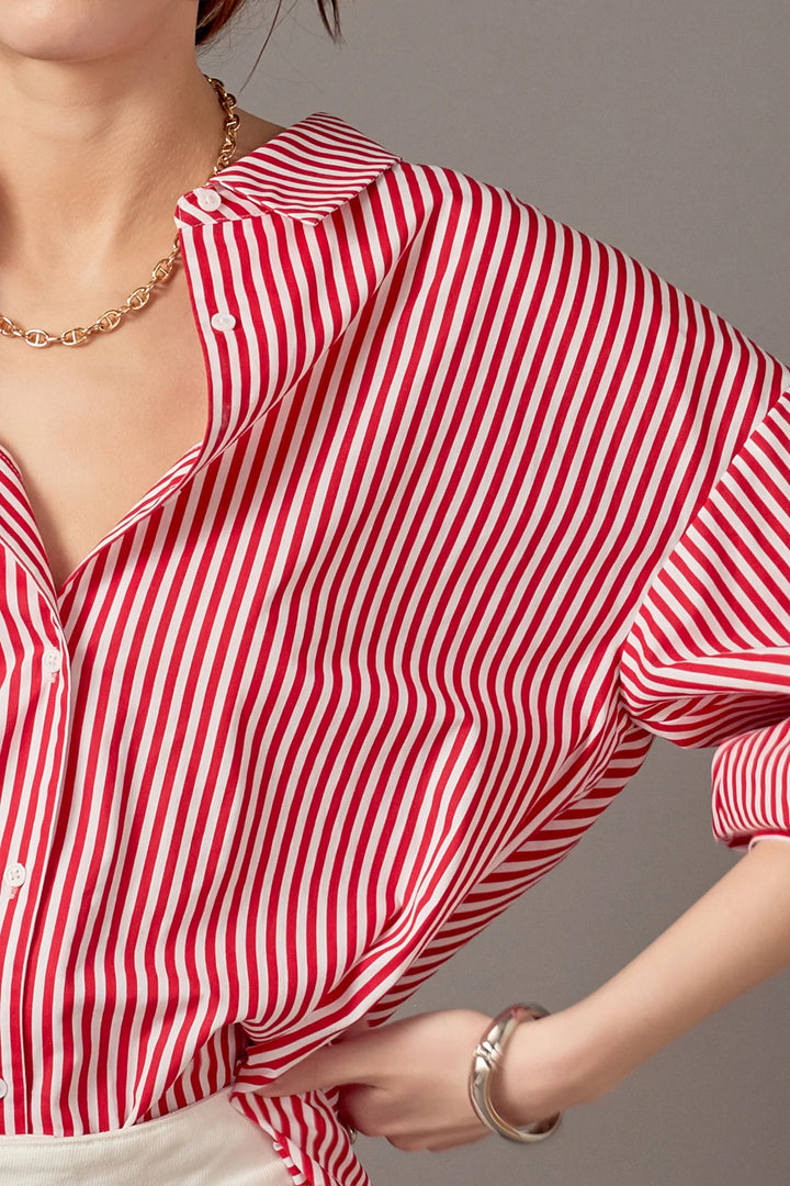 Striped Balloon Sleeve Shirt | Red & White
