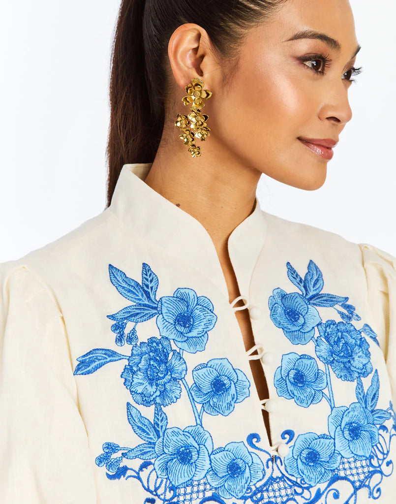 Elliana Mini Dress | Ivory & Royal Blue