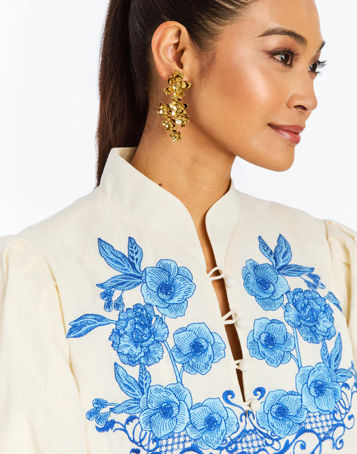 Elliana Mini Dress | Ivory & Royal Blue