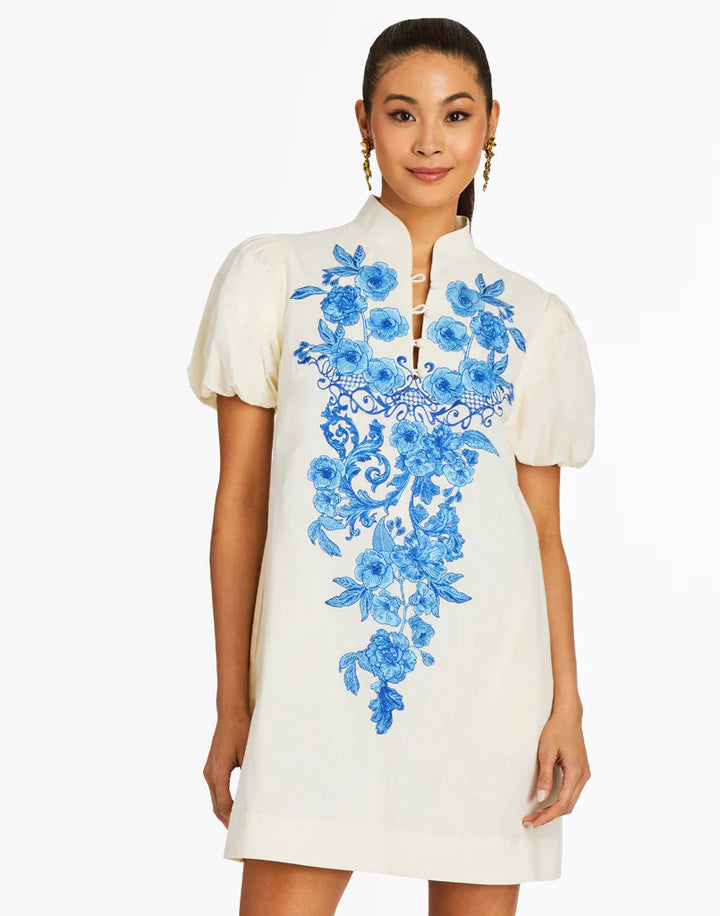 Elliana Mini Dress | Ivory & Royal Blue