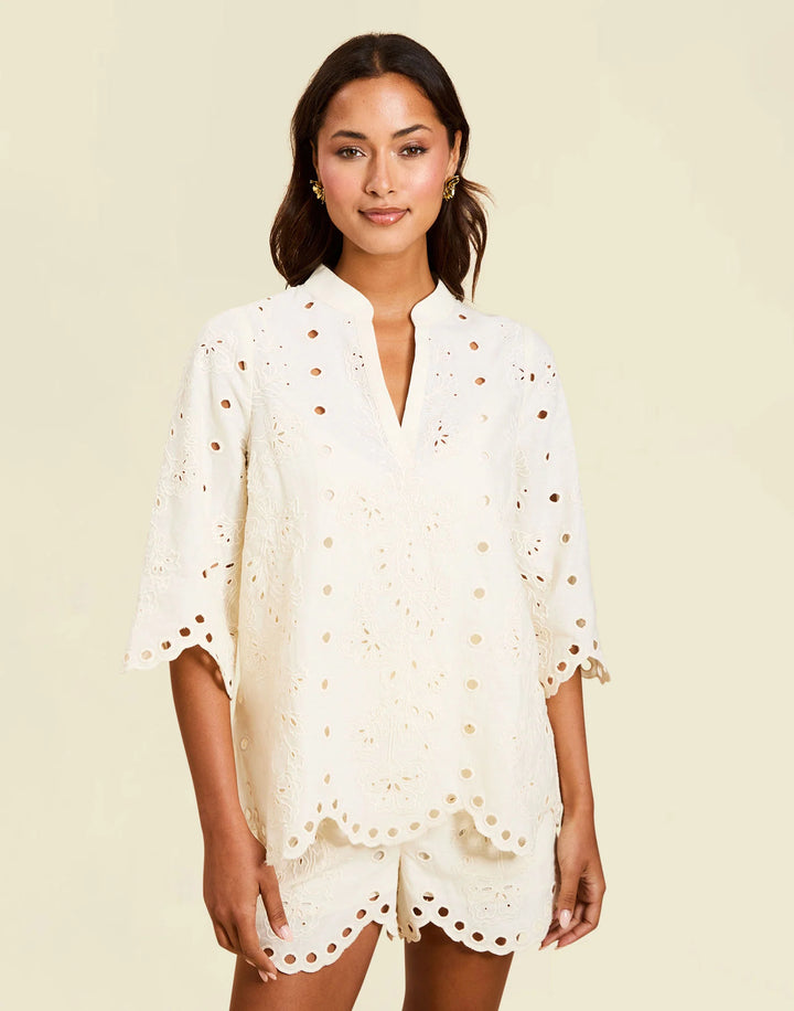 Emilio Scallop Lace Top | Ivory