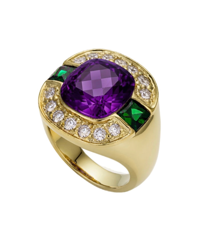 18kt African Amethyst & Chrome Diopside Ring with .42pts Dia RZ1476