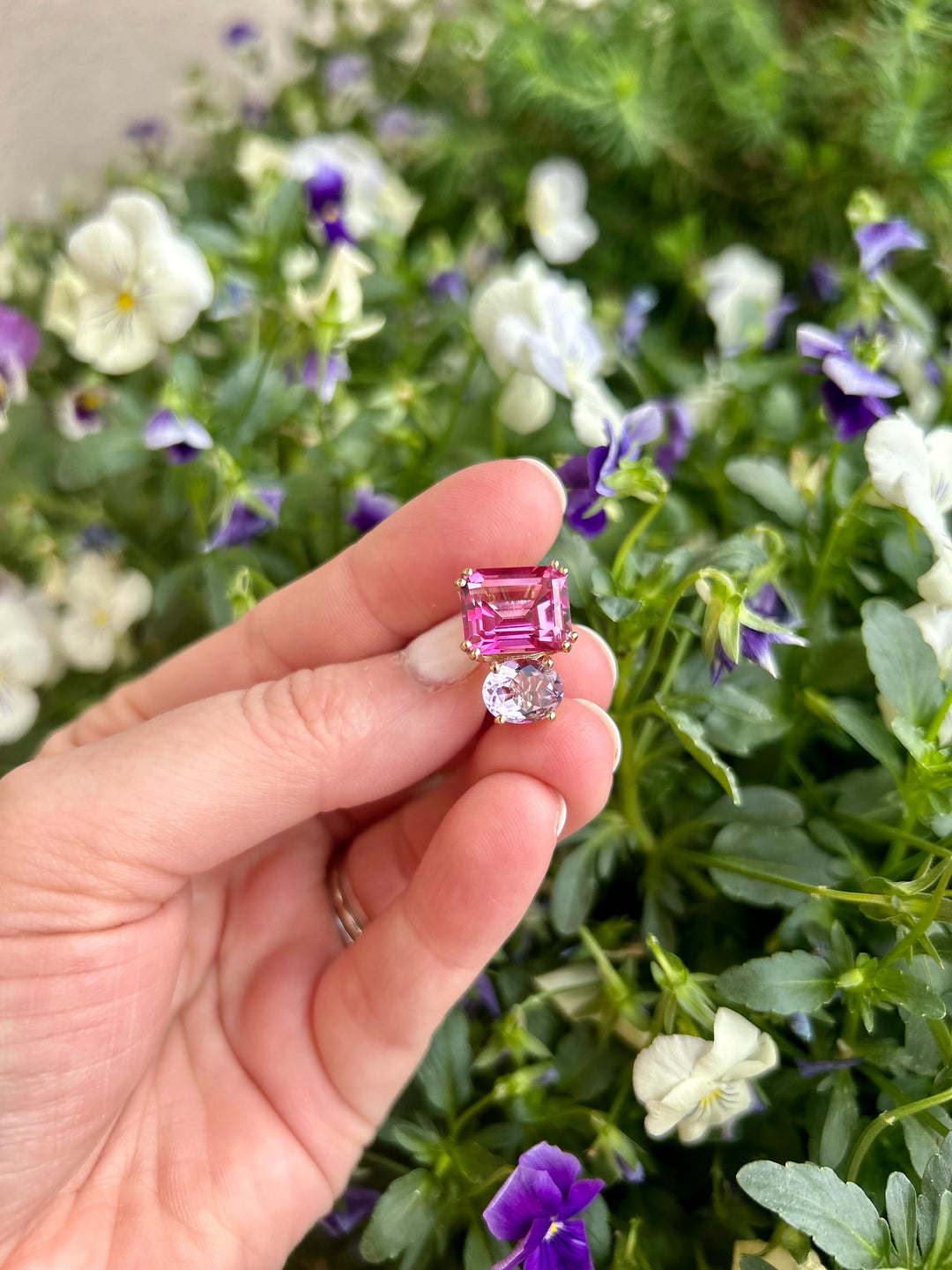 18kt Pink Topaz + Lavender Amethyst Earrings