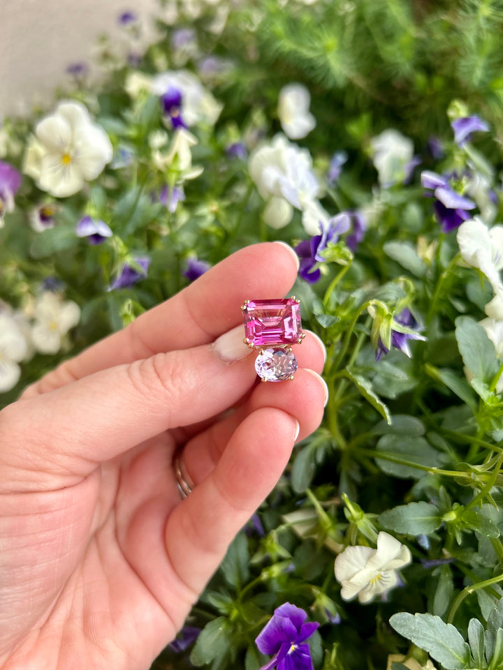 18kt Pink Topaz + Lavender Amethyst Earrings