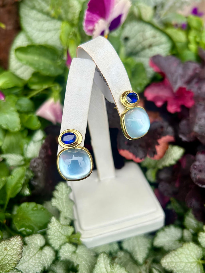 14kt Gold Blue Topaz  & Oval Kynite Post Earring E16072BTKY