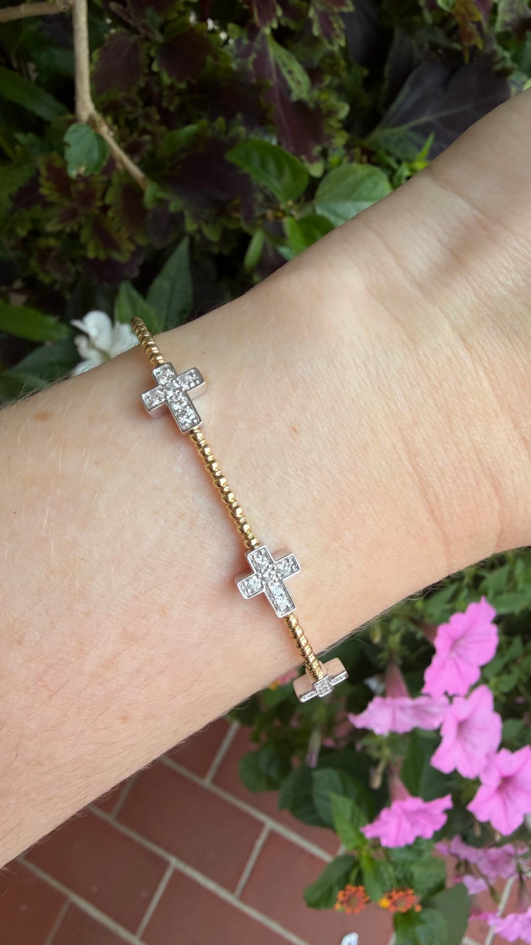 14kt White & Yellow Gold .48ct Diamond Cross Flex Bangle BV105WY