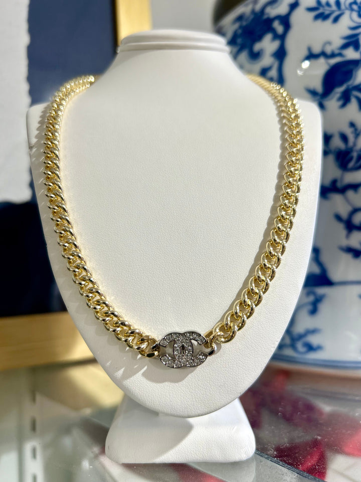 Rhinestone CC Gold Necklace