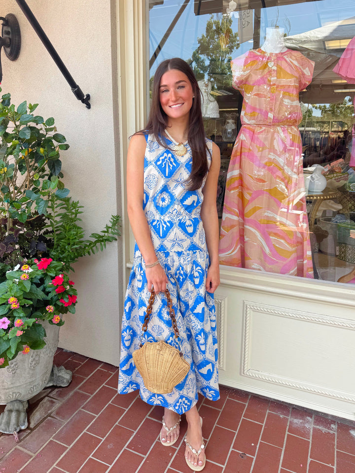 Sleeveless Piped Maxi Dress | Blue Asterias