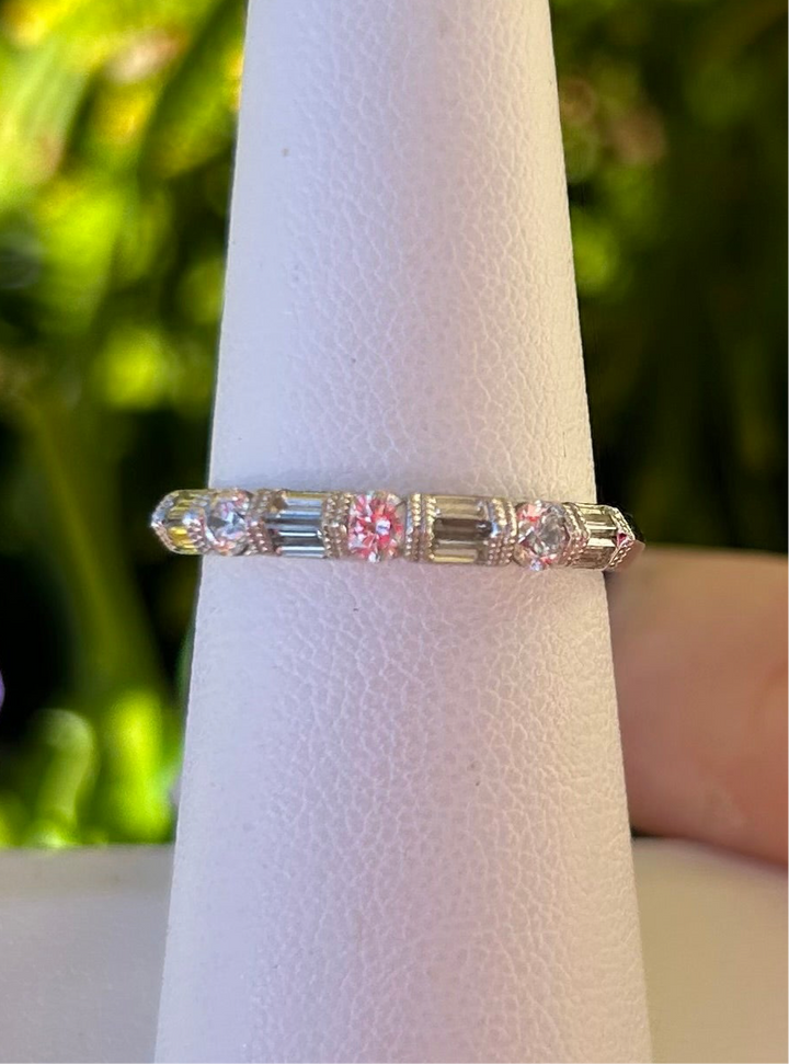14K Diamond Ring 8 baguettes .31 ct 3 round diamonds .25 ct