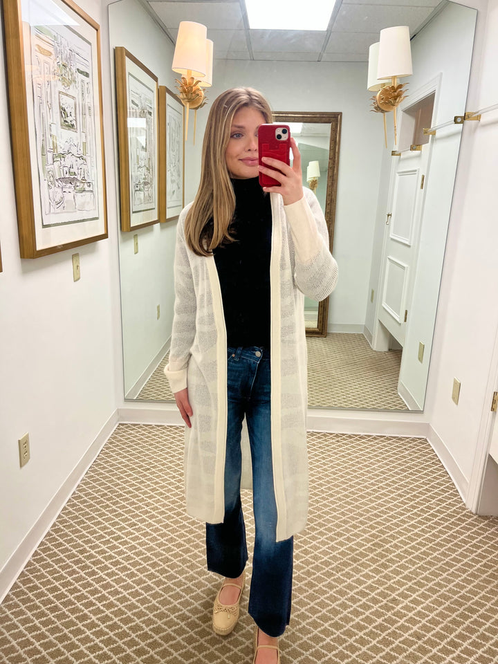 Pointelle Zebra Maxi Cardi | Organic White