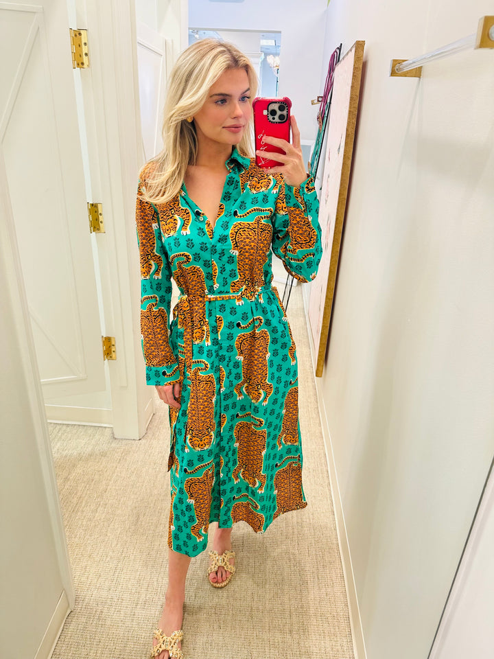 Monaco Midi Dress | Siberian Stripes & Lucky Green