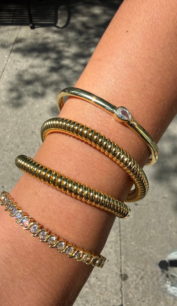Cuff with Bezel Set Pear Shaped CZ