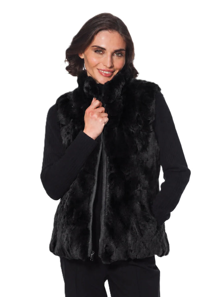 Genuine Rex Rabbit Reversible Zip Vest | Black