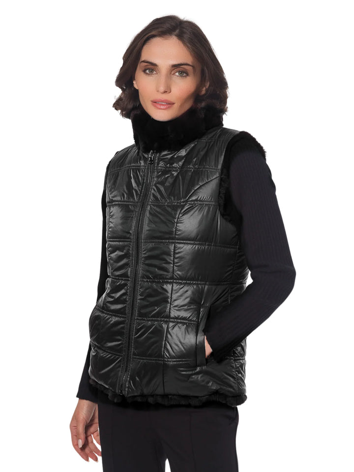 Genuine Rex Rabbit Reversible Zip Vest | Black