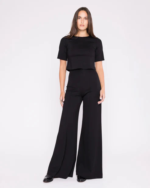 Ponte Knit Long Wide Leg Pant | Black - Charlotte's Inc