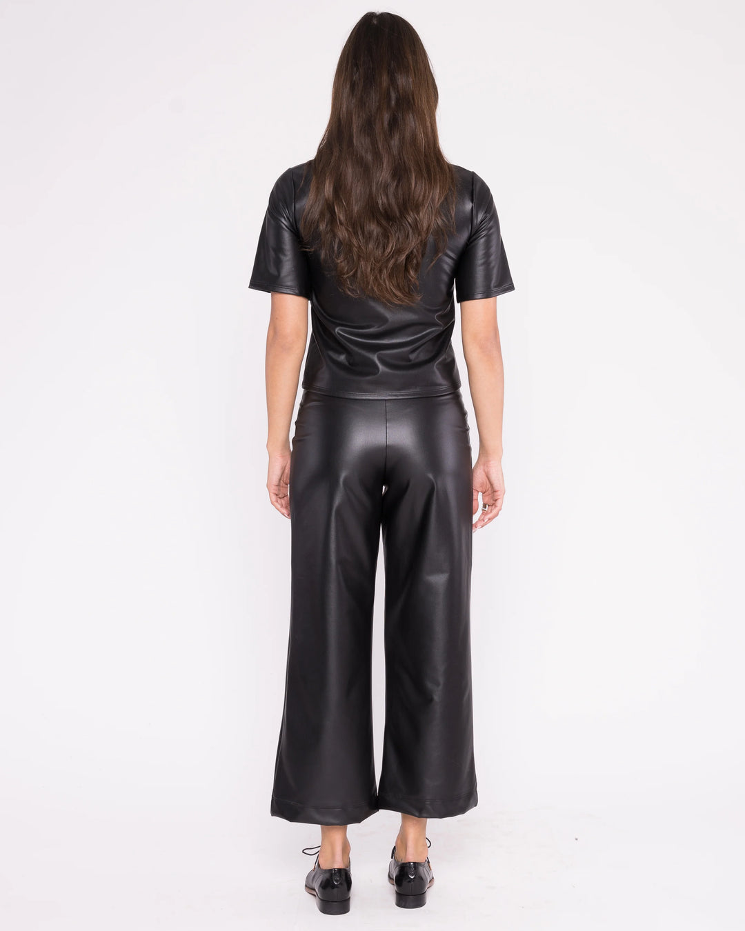 Vegan Leather Short Sleeve Top | Black
