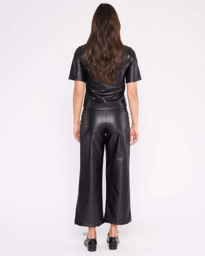 Vegan Leather Short Sleeve Top | Black
