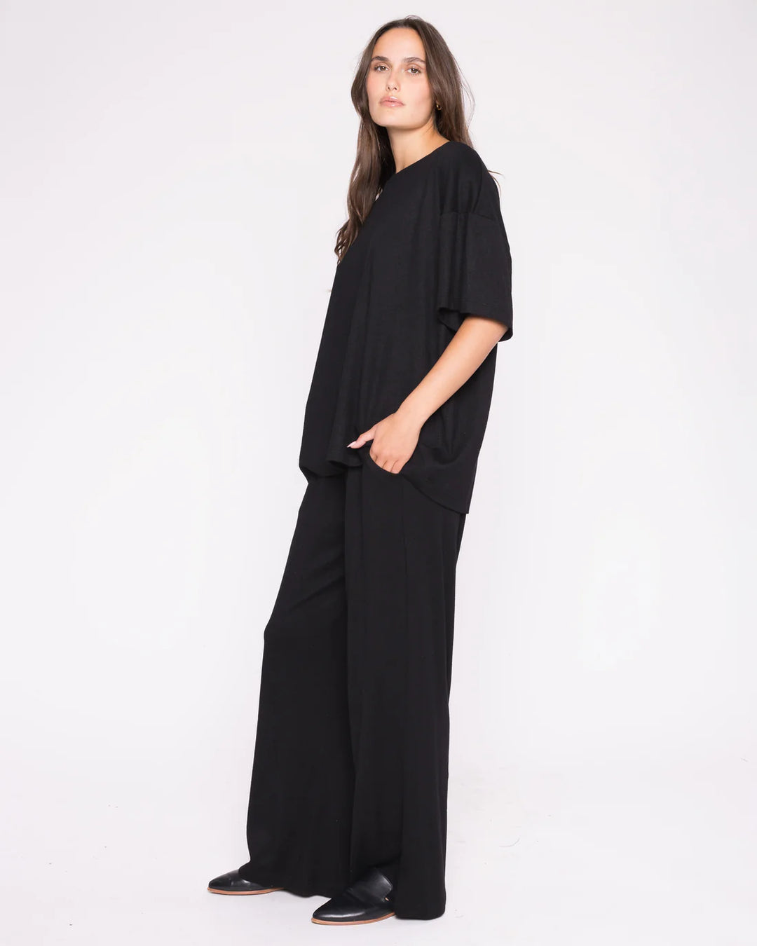 Sweater Knit Big Shirt | Black