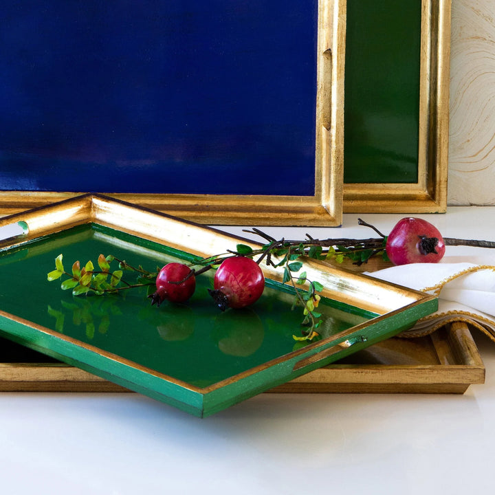 Florentine Wooden Green and Gold Rectangular Tray | +Sizes
