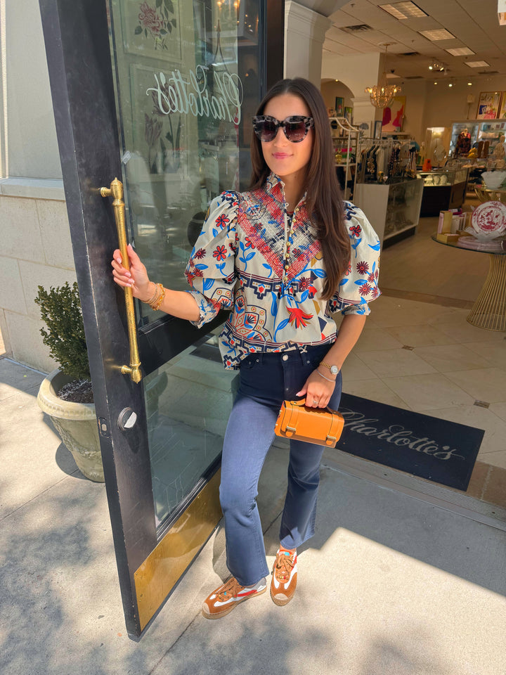 Smocked Shirt | Vanilla Floral Scarf
