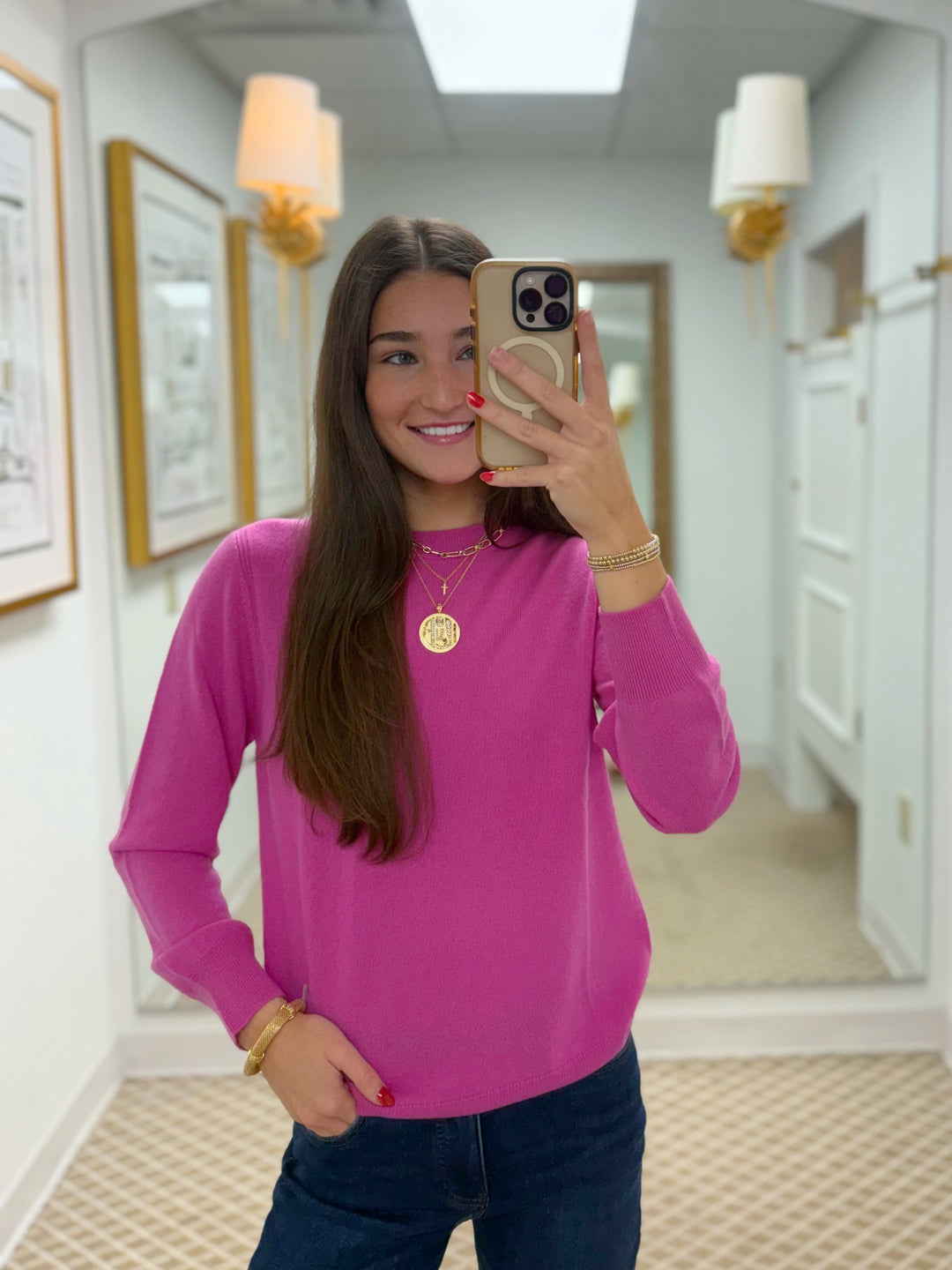 Crewneck Cashmere Sweater | Glow Pink